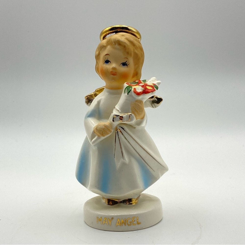 Vintage Basilica Made in Japan MAY Birthday Angel 4” Gold Accents Foil Sticker